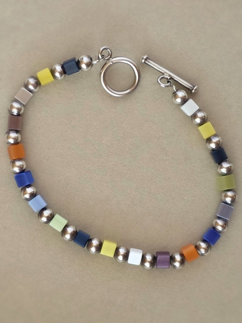 Rare Silpada B0641 Sterling Silver Moonglow Glass Bead Bracelet Retired Y2K